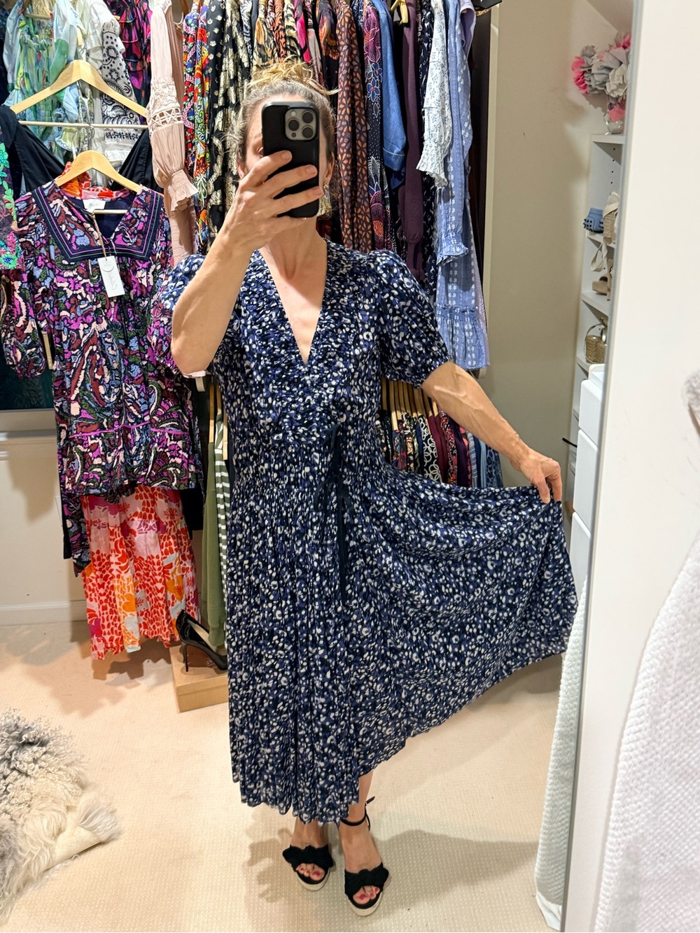 Ulla Johnson Navy Blue Floral Maxi Dress